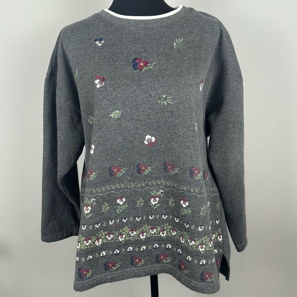 Vintage Bold Spirit Floral Sweatshirt Womens XL Cottage Grandma Boho Retro 90s